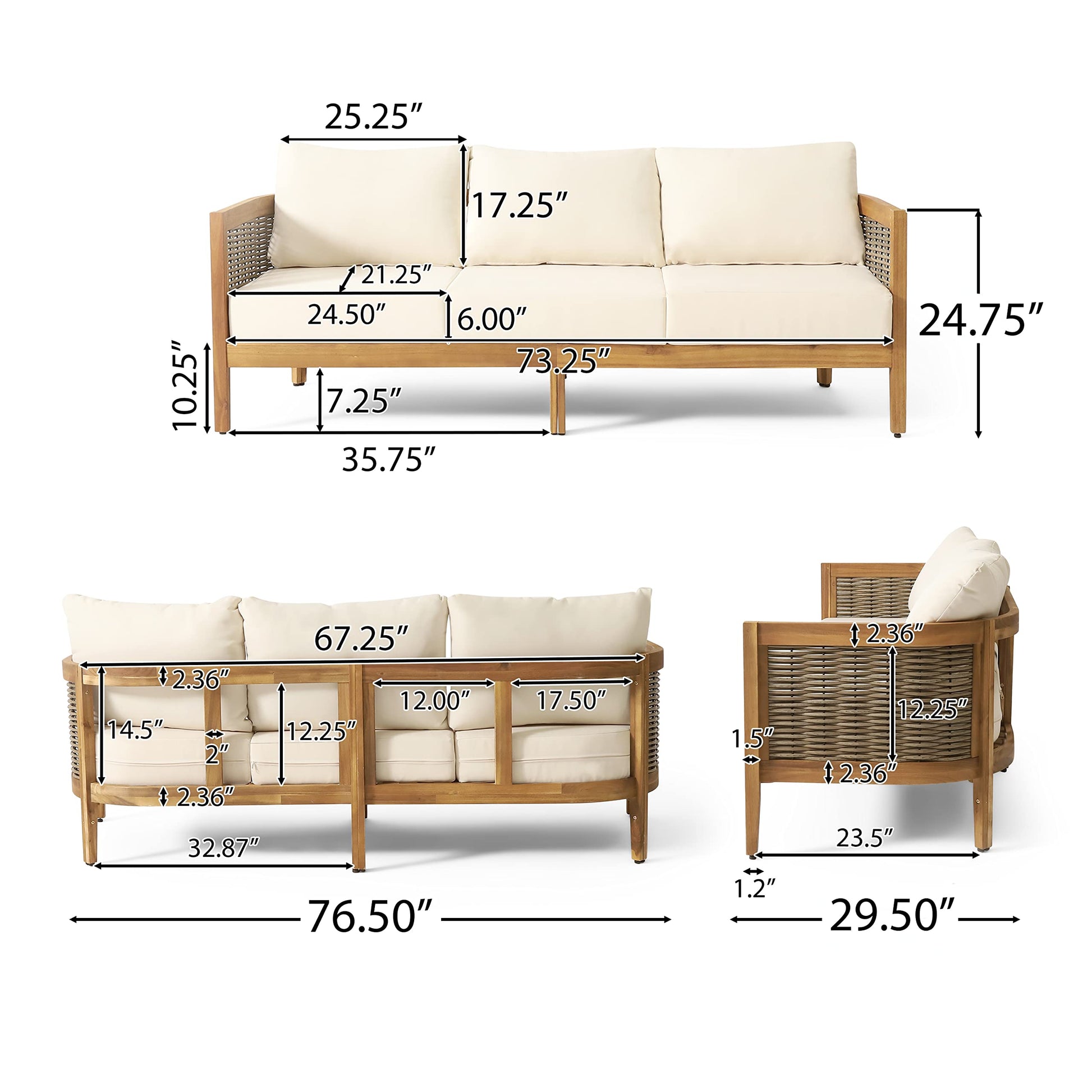 Christopher Knight Home Burchett Sofas, Teak + Mixed Brown + Beige - WoodArtSupply