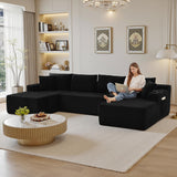 133" Oversized Couches for Living Room Modern Sectional Couch for Living Room Corduroy Boneless Couchs Comfy Cloud Couch Flexible Modular Sectional Sofa (Black, with Cup Holder) KOPSEE