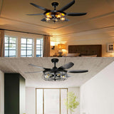 Ohniyou Ceiling Fans with Lights and Remote - 52 Inch Farmhouse Ceiling Fan with Caged Light Fixture - Black Industrial Outdoor Ceiling Fan Lights for Patio, Living Room, Kitchen & Bedroom Ohniyou