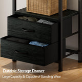 Furnulem 5-Tier Corner Shelf, Narrow Bookshelf with 2 Storage Drawers, 65.16" Tall Bookcase, Standing Shelf Organizer Unit for Living Room, Bedroom, Metal Frame, Wood Display Shelf(Black Oak) Furnulem