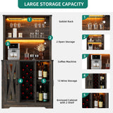 YITAHOME Wine Bar Cabinet, LED Farmhouse Liquor Cabinet Coffee Bar with Adjustable Shelves, 65 Inch Buffet Kitchen Storage Cabinet for Dinning Room, Kitchen, Living Room, Dark Rustic Oak YITAHOME