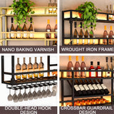 47.2in Wall Mounted Wine Rack, Wine Rack Wall Mounted With Wine Glass Rack, Metal Bar Bottle Display Shelf Wine Cups Hanging Holder, For Home Bar Cafe Dining Room Decoration (BLACK, 47.2*10*35.5inch) amhricho