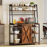 DWVO Bakers Rack Microwave Stand Cabinet with Large Storage Drawer and Power Outlet, 47 Inches Farmhouse Kitchen Tall Thickened Coffee Bar Table with Wine Shelf Rustic Brown DWVO