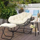 Outdoor Rocking Chair, Oversized Patio Papasan Rocking Chair with Cushion, Ottomans, Side Table, Large Egg Royal Rocking Lounge Chairs for Patio Porch Garden Backyard, Grey (Three Piece Set) LISRUX