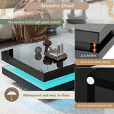 High Gloss Minimalist Design with Plug-in 16-Color LED Lights, 2-Tier Square Coffee Table, Center Table for Living Room, 31.5x31.5x14.2'',Black Harper & Bright Designs