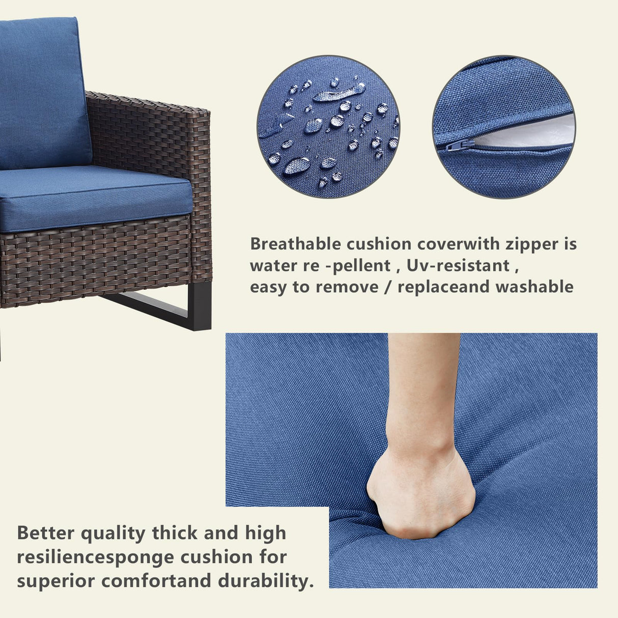 Rilyson Patio Furniture Swivel Chiars Set - 6 Piece Wicker Outdoor Patio Conversation Set with Rattan Rocking Glider Chair,Ottoman Sofa and Coffee Table for Porch Deck Garden(Brown/Blue) Rilyson