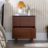 Walker Edison Sprague Contemporary Detailed Drawer Solid Wood Nightstand, 20 Inch, Walnut Walker Edison