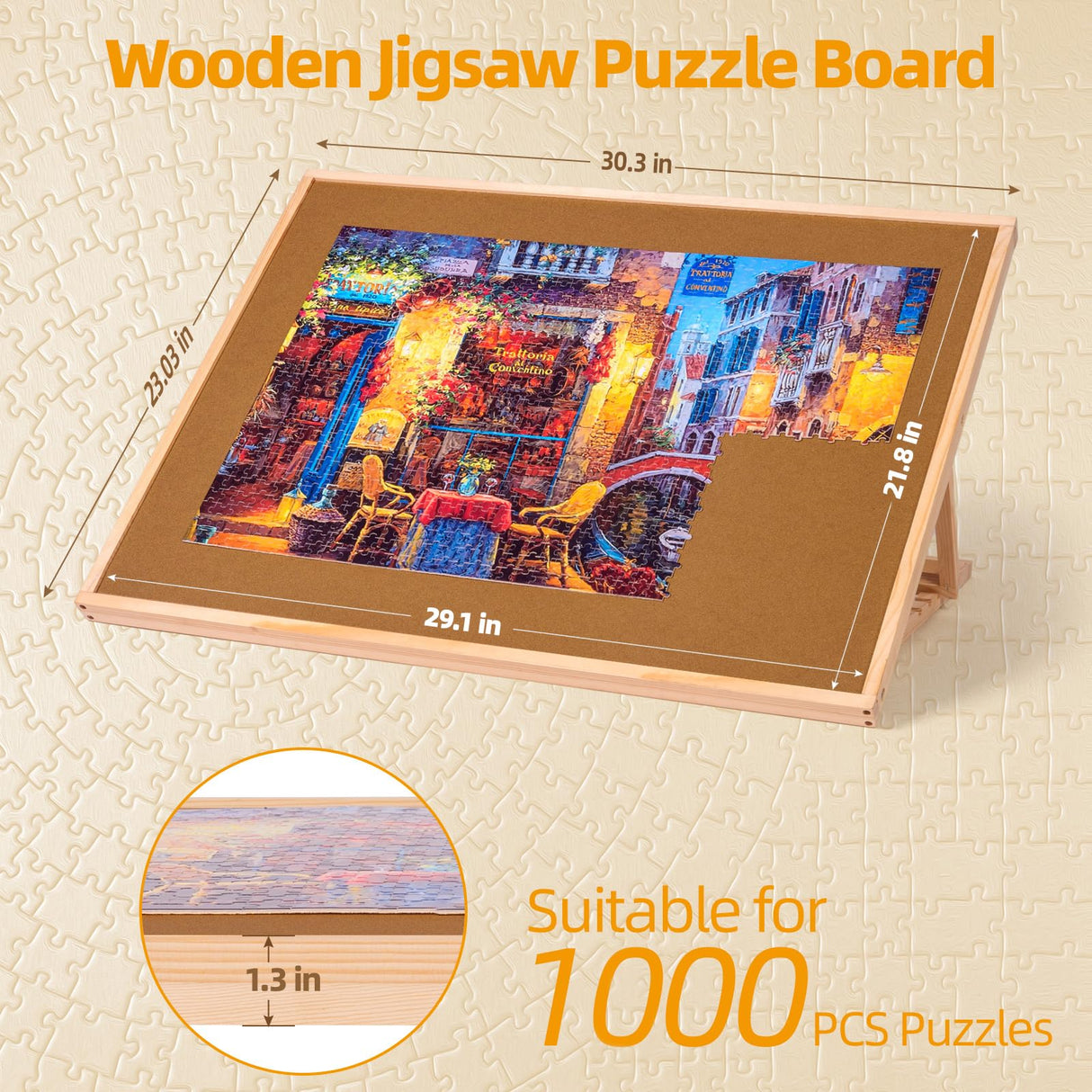 Pulchra 1000PCS Wooden Jigsaw Puzzle Board with Adjustable Bracket Portable Puzzle Table | Puzzle Organizer Boards Storage Accessories for Adults