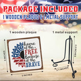July 4th Petals Wood Plaque With Iron Stand - Home Of The Free Because Of The Brave - 4"x4" Wooden Block Sign, Patriotic Desk Signs, Shelf & Tabletop Decorations, America Memorial Day Supplies - E06 Cudwid