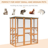 PawHut Outdoor Cat House Big Catio Wooden Feral Cat Shelter Enclosure with Large Spacious Interior, 6 High Ledges, Weather Protection Asphalt Roof, 71" L, Orange PawHut