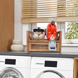 Farmhouse Wooden Laundry detergent stand - Besuerte Detergent Holder Station Shelf for Laundry Room - Laundry Organizers and Storage-Liquid Detergent Dispenser Holds Two Tubs, Brown Besuerte