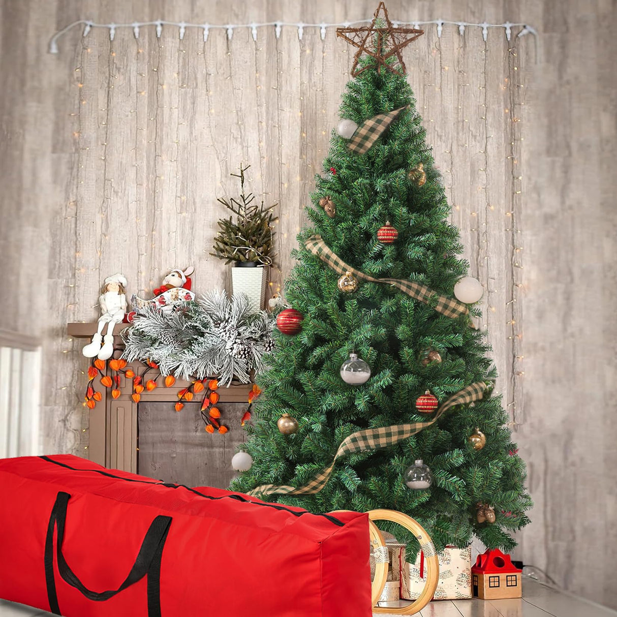 6ft Artificial Christmas Tree, Arbol de Navidad with 1000 Branch Tips, Fake Christmas Tree, Premium Spruce Xmas Tree with Fold-Able Metal Base Stand CRSTAFU