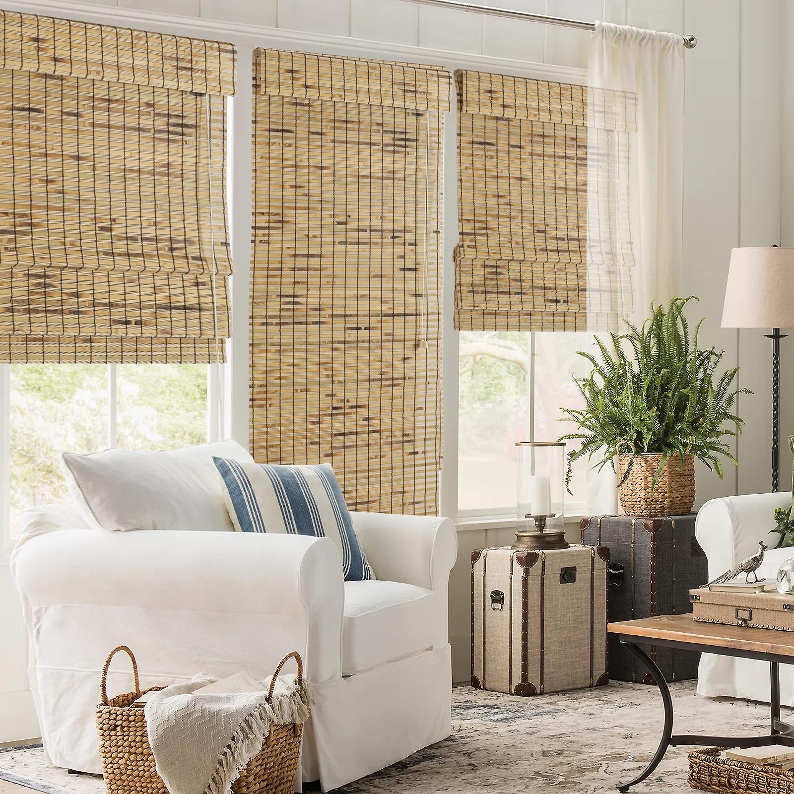 Bamboo Roman Window Blinds Sun Shades, 42W x 72H, Light Filtering Roller Shades,Any Size 24-72 Wide and 72 High - WoodArtSupply