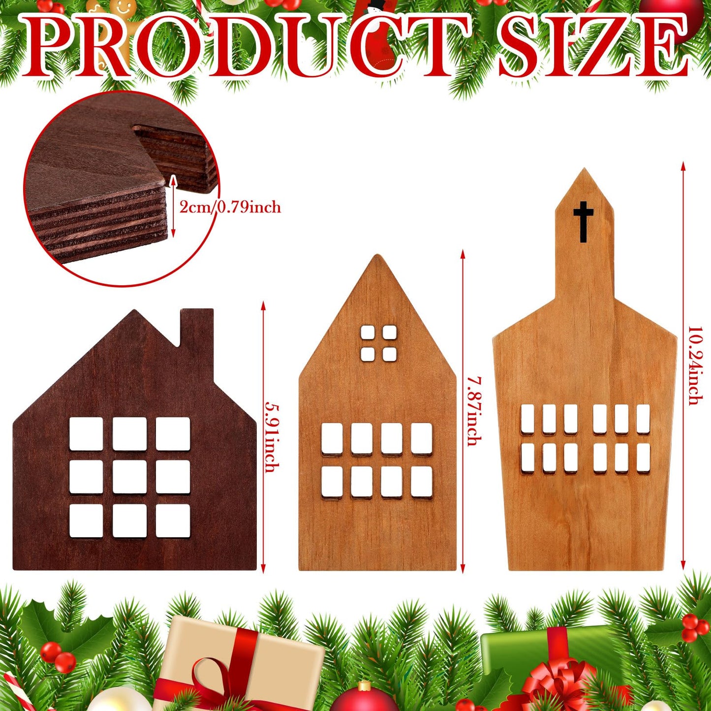 Yousoontic 3 Pcs House Shaped Wooden Sign Block Farmhouse Tabletop Christmas Decorations Christmas Village Rustic Wood Houses Cutouts Decor for Tiered Tray Home Table Shelf Fireplace(Farmhous - WoodArtSupply