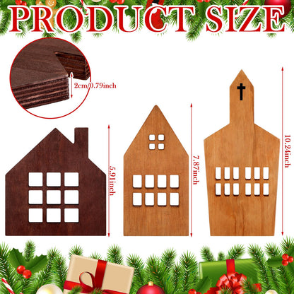 Yousoontic 3 Pcs House Shaped Wooden Sign Block Farmhouse Tabletop Christmas Decorations Christmas Village Rustic Wood Houses Cutouts Decor for Tiered Tray Home Table Shelf Fireplace(Farmhous - WoodArtSupply