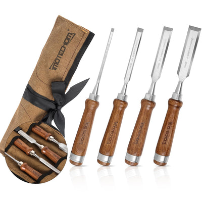 IMOTECHOM 4-Pieces Woodworking Wood Chisel Set with Canvas Bag, Razor Sharp CR-V 60 Steel Blades