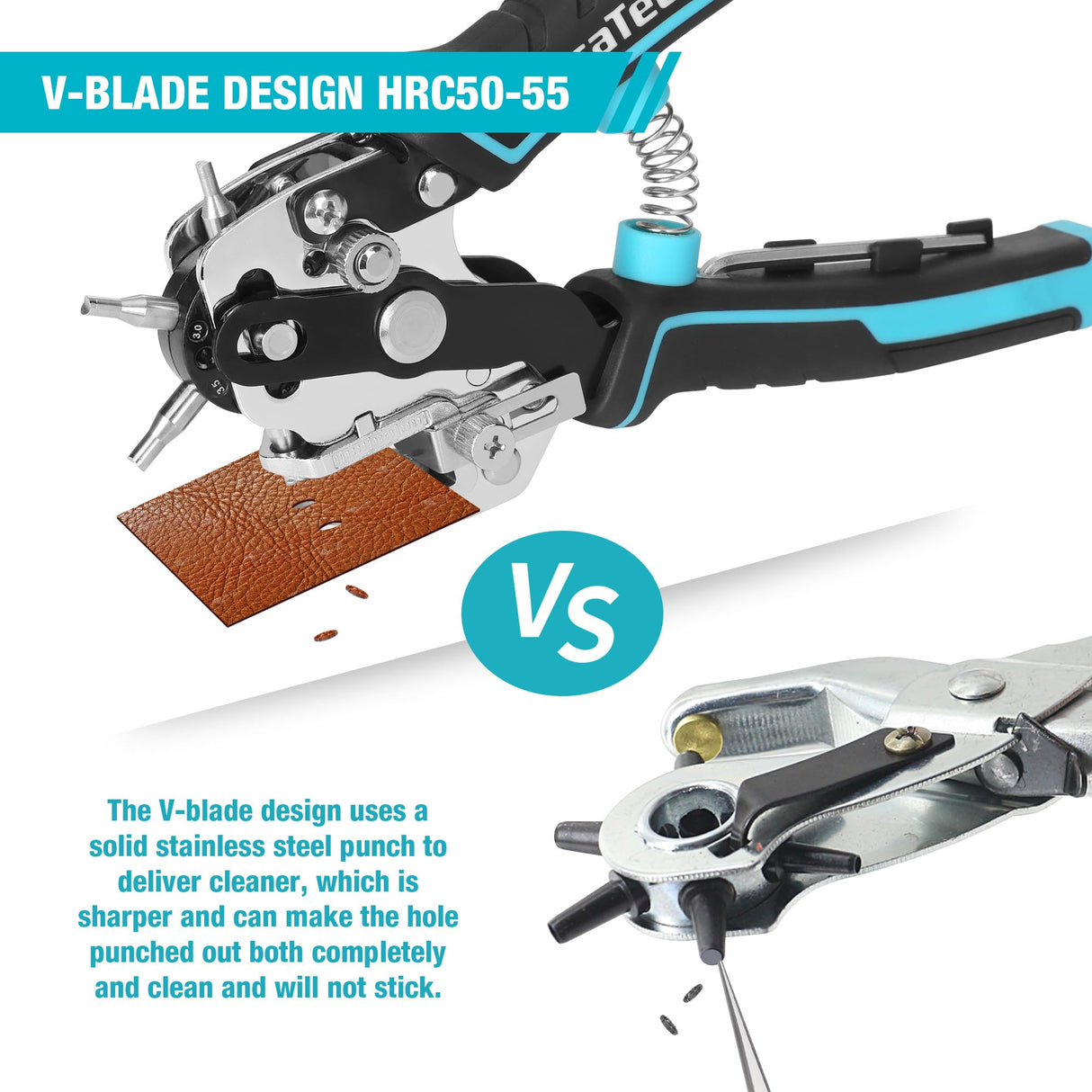 DURATECH Leather Hole Punch, Heavy Duty Belt Hole Punch Plier with 6 Solid Holes for Belts, Watch Bands, Straps, Pet Collars, Saddles, Shoes, Fabric, DIY Home or Christmas Craft Projects DURATECH