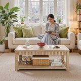 Homkdom Coffee Table, 39 Inch Modern Coffee Tables for Living Room with 2-Tier Storage & Wave-Edge, Oak Center Table for Bedroom/Office Homkdom