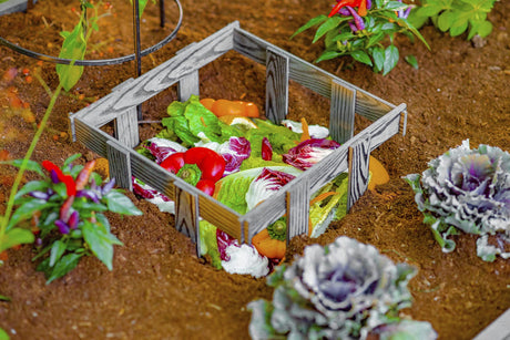 Vita Urbana 3 Foot x 5 Foot Embossed Vinyl Keyhole Garden with Composting Basket, Slate Grey, Gray, PVC, BPA and Pthalate Free, Woodgrain, VT17602 Vita