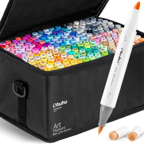 Ohuhu Brush Markers - 216-color Double Tipped Alcohol-based Art Marker Set for Artist Adults Coloring Illustration -Brush & Chisel Dual Tips - Honolulu Series of Ohuhu Markers - Refillable Ink Ohuhu