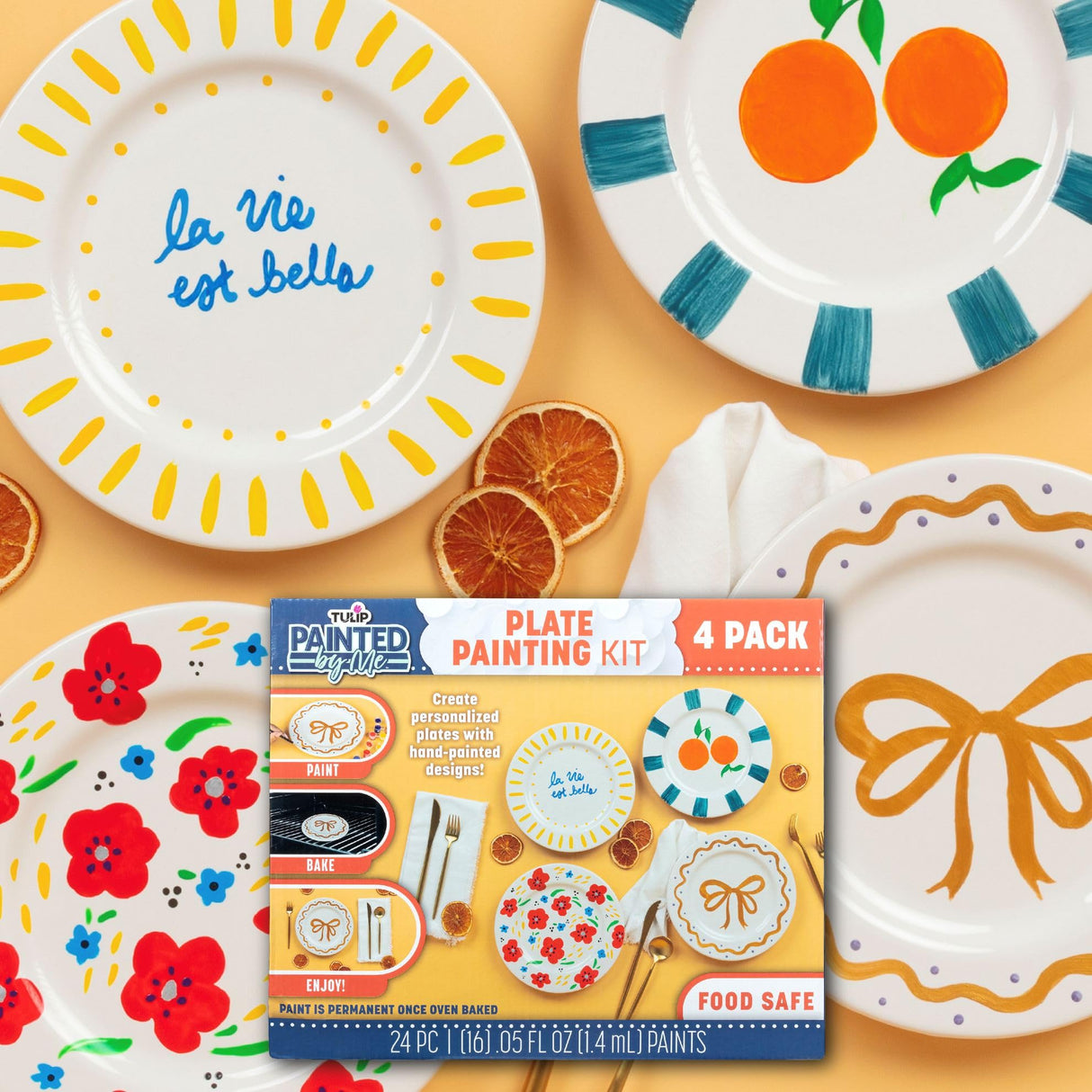 Tulip Food Safe Plate Set Bake at Home Ceramic Painting Kit, 4 fl oz, White Tulip