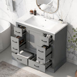 Harper & Bright Designs 36" Bathroom Vanity with Sink, Free Standing Single Basin Vanity Set with 6 Drawers & One Cabinet with Adjustable Shelf, Bathroom Cabinet with Ceramic Basin for Bathroom, Grey Harper & Bright Designs