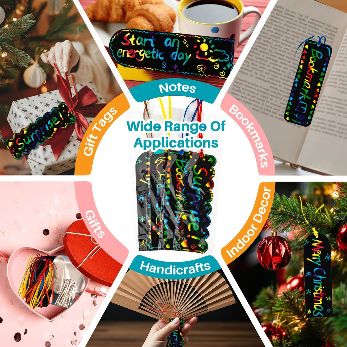MAQIHAN Scratch Art Bookmarks - 36 Sets 4 Style Making Kit Paper with Scratching Tools Satin Ribbons Create Rainbow Without Ink Christmas Ornaments Hanging DIY Party Favors for Classroom MAQIHAN