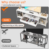 GYIIYUO TV Stand with Fabric Drawers for 55 60 65 Inches TV - Entertainment Center and Industrial TV Console Table with Open Storage Shelves for Living Room, Bedroom - 55.1" White GYIIYUO