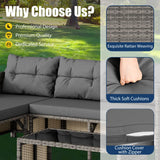 Vongrasig 3 Piece Patio Furniture Sets, All-Weather Wicker Outdoor Sofa Couch Sectional Set, Small Conversation Set for Patio, Garden w/Cushion, Glass Table, (Grey) Vongrasig