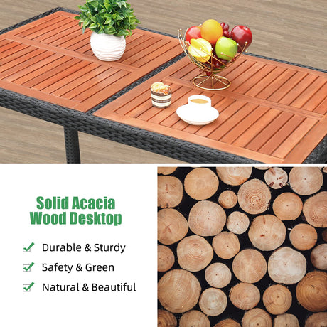 Flamaker 7 Piece Patio Dining Set Outdoor Acacia Wood Table and Chairs with Soft Cushions Wicker Patio Furniture for Deck, Backyard, Garden Flamaker