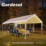 Gardesol Carport, 10' x 20' Heavy Duty Carport with Roll-up Ventilated Windows, Portable Garage with Removable Sidewalls & Doors for Car, Truck, Boat, Car Canopy with All-Season Tarp, White Gardesol