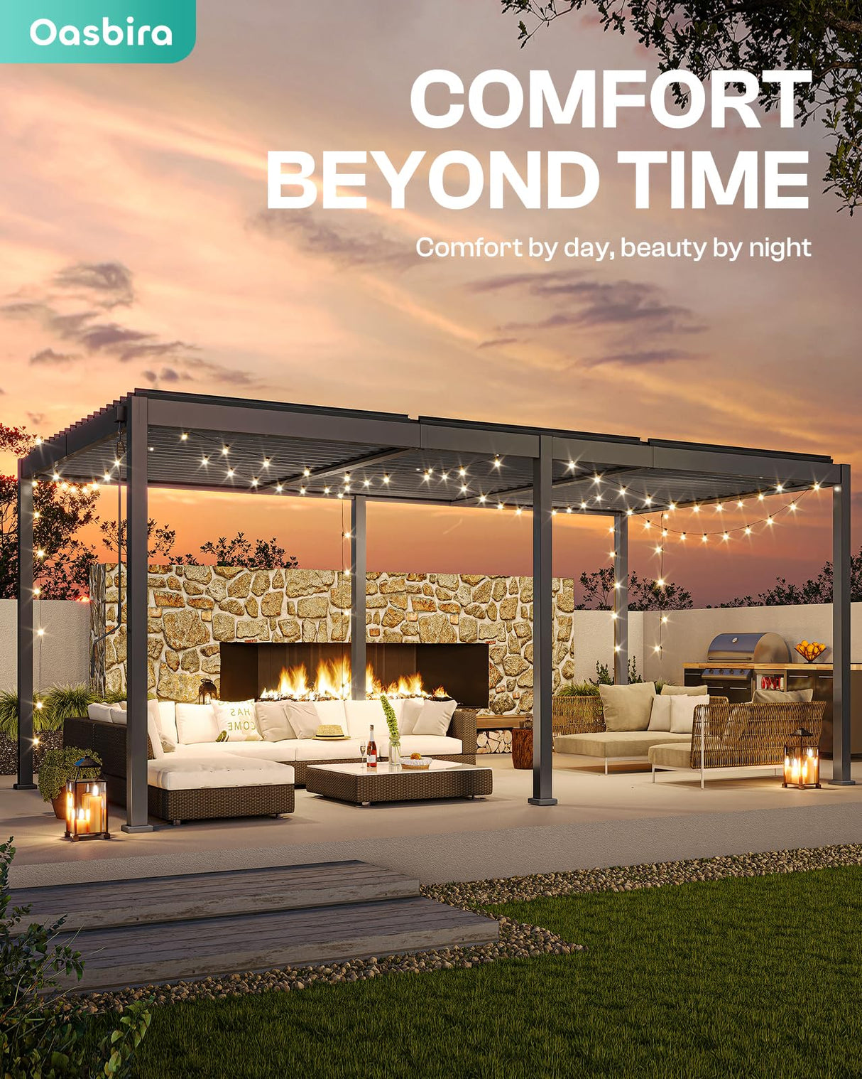 Louvered Pergola, 10 x 10 Aluminum Pergola, Outdoor Modern Design with Adjustable Roof and Hidden Drainage System, Durable for Gardens,Garden Yard, Deck (Dark Gray, 10x10) Oasbira