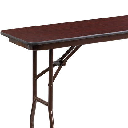 EMMA + OLIVER 6-Foot Mahogany Melamine Laminate Folding Training/Seminar Table - Event Table - WoodArtSupply