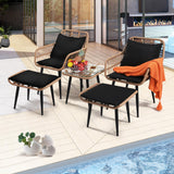 KROFEM Outdoor Wicker Chairs and Table Bistro Conversation Furniture Set, 5 Pieces with Ottoman for Porch, Balcony, Deck, Patio, Backyard, Natural Color KROFEM