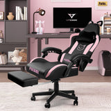 VITESSE Pink Gaming Chair for Girl with Cat Paw Lumbar Cushion and Cat Ears, Ergonomic Computer Chair for Girl with Footrest and Headrest Comfortable Reclining PC Game Chair for Adult,Kid (Black) VITESSE