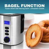 Elite Gourmet ECT4400B# Long Slot 4 Slice Toaster, Countdown Timer, 6 Toast Setting, Defrost, Cancel Function, Built-in Warming Rack, Extra Wide Slots for Bagel Waffle, Stainless Steel Elite Gourmet