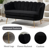 DWOYFO 59” Small Modern Teddy Loveseat Sofa, 2-Seater Sofa with Gold Metal Legs, Small Couch with Flower Shaped Back for Living Room Bedroom Office (Teddy, Black) DWOYFO