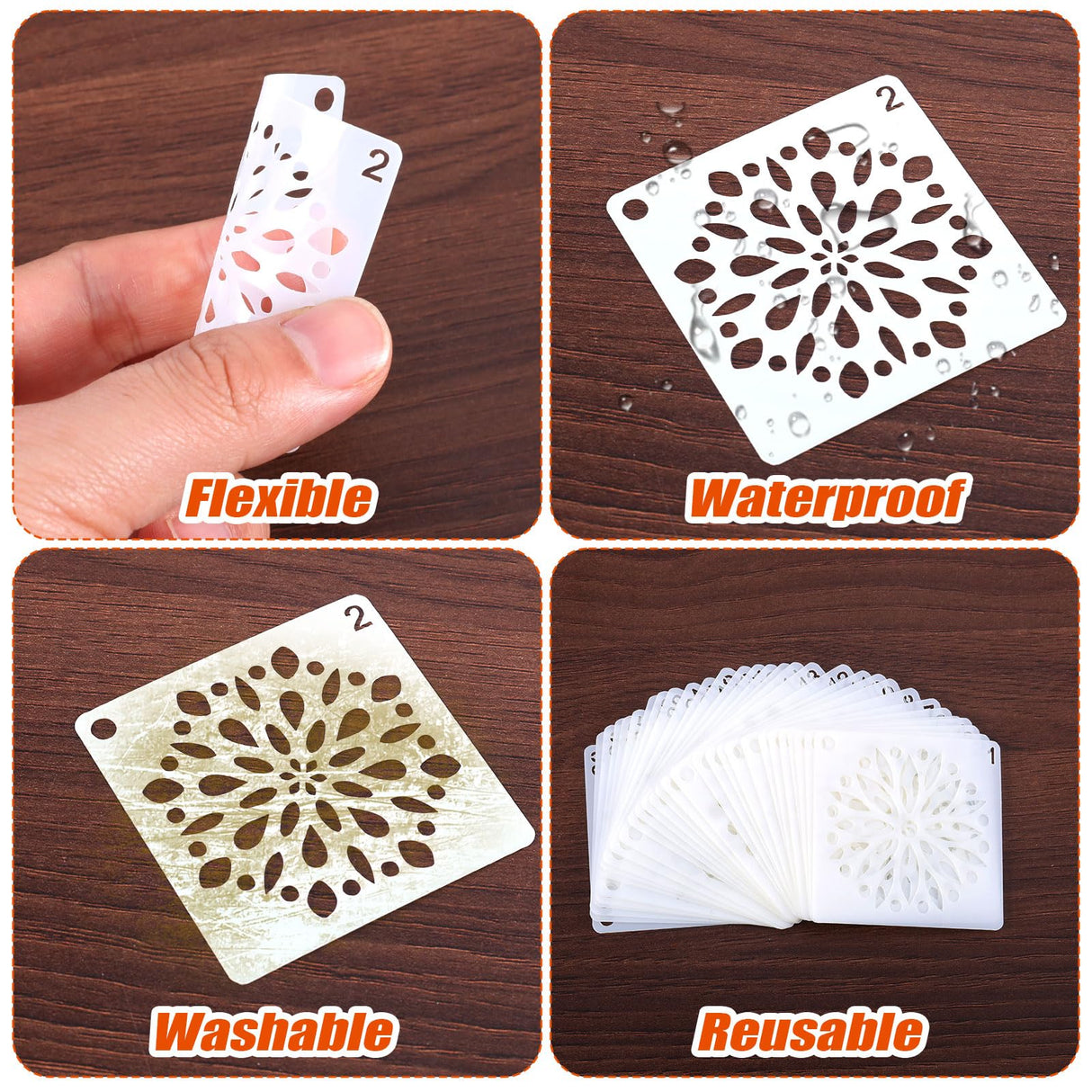 60pcs Mandala Stencils for Painting, 2x2 Inch Reusable Mandala Dotting Stencil PET Crafts Art Drawing Templates for Rocks Wood Furniture Canvas Fabric Decoration DIY Projects (Style 2) BOXOB