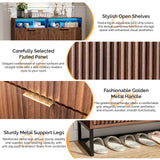 VINGLI Fluted Shoe Cabinet Storage for Entryway,Hidden Shoes Storage Cabinet with 4 Flip Drawers, Mid Century Modern Shoe Rack with LED Light,Shoes Organizer with Cubby for Hallway(Dark Walnut) VINGLI