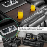 SAMERY Power Loveseat Recliner Sofa with Flip Backrest, Electric Reclining Loveseat Sofa RV Couch 3 Seater with USB Ports/Power Outlets/LED Light/Cup Holders/Pockets/Pillows for Living Room RV SAMERY