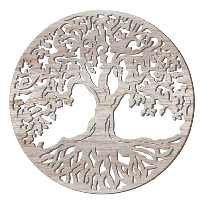 Tree of Life Wooden Wall Art Decor Wooden Wall Sculpture 11.8 Inch Tree of Life Wood Hollowed Out Hanging Sign for Farmhouse Home Hanging Decoration Supplies(White)