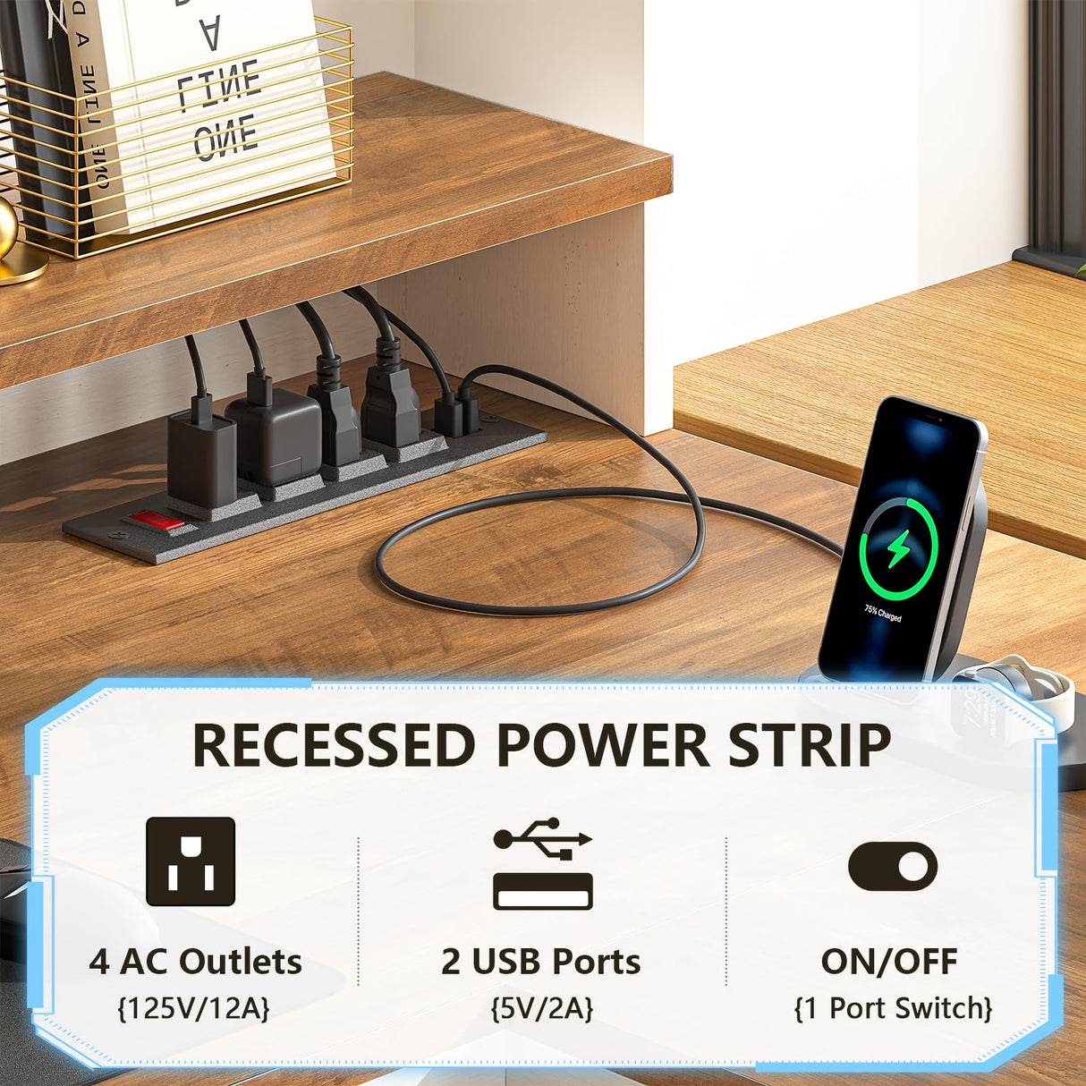 YOMILUVE 63" Farmhouse L Shaped Executive Desk with Drawers & Storage Shelf, Corner Computer Desk with Power Outlets, L Shaped Office Desk with Monitor Stand, Printer Shelf, Antique White YOMILUVE