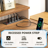 YOMILUVE 63" Farmhouse L Shaped Executive Desk with Drawers & Storage Shelf, Corner Computer Desk with Power Outlets, L Shaped Office Desk with Monitor Stand, Printer Shelf, Antique White YOMILUVE