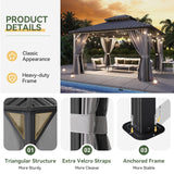 Aoxun 12'x14' Hardtop Gazebo, Aluminum Frame Canopy with Double Galvanized Steel Roof, Outdoor Metal Pavilion with Netting, Curtains for Backyard, Patio and Deck Aoxun