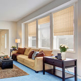 Cordless Bamboo Roman Shades, Natural Woven Blinds with 6 Inches High Valance, Custom Room Darkening Privacy Lined Sun Shade for Indoor Windows, Doors, Color 5 AOZORA