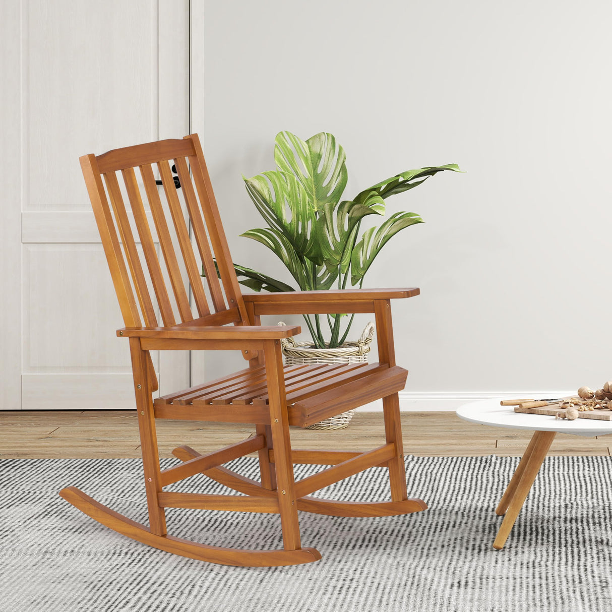 Mederlo Acacia Wood Outdoor Rocking Chiar, Patio Rocker for Front Porch, Deck, Indoor Mederlo