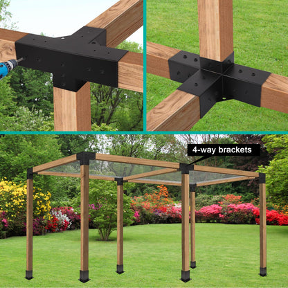 Pergola Brackets Kit 4''x4'' 4 Way Patio Bracket and Pergola Post Base Brackets for Patio Canopies Garden Gazebos Bracket(4Pcs) - WoodArtSupply