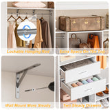 MJOMKN 8FT Closet System with Drawers, Walk-In Closet Organizer with 3 Adjustable Hanging Rods, Wood Closet Storage, Heavy Duty Clothes Rack, 96" L x 16" W x 75" H, Adjustable Wardrobe Rack, White MJOMKN