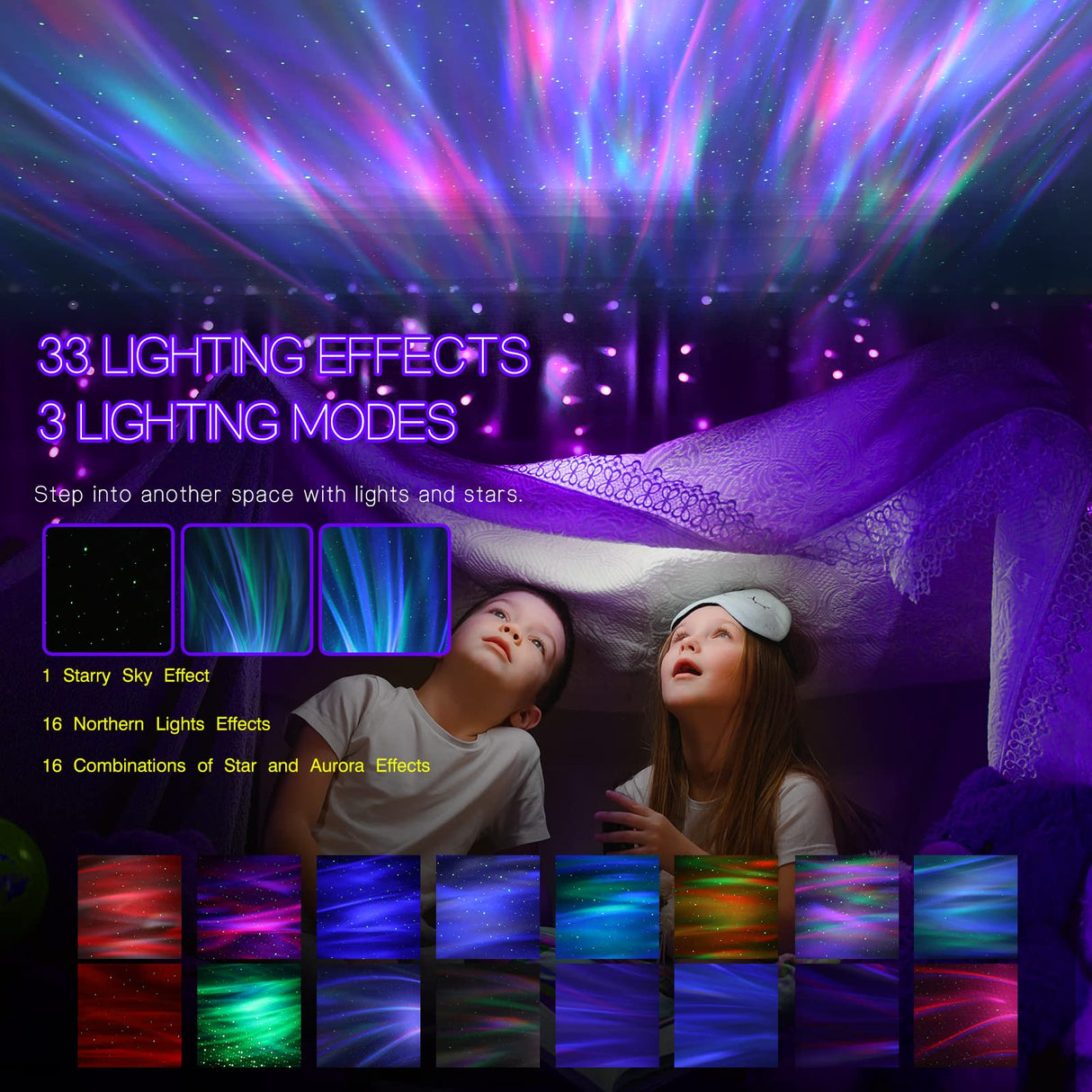 Northern Galaxy Light Aurora Projector with 33 Light Effects, Night Lights LED Star Projector for Bedroom Nebula Lamp, Remote Control, White Noises, Bluetooth Speaker for Parties HODANS