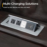 P.H.Furn Power Recliner Sofa, Home Theater Seating with Adjustable Headrest, Blue LED Lighting, Reclining Loveseat, Flip-Up Backrest Storage, Multi-Port Charger, Cup Holder, USB P.H.Furn